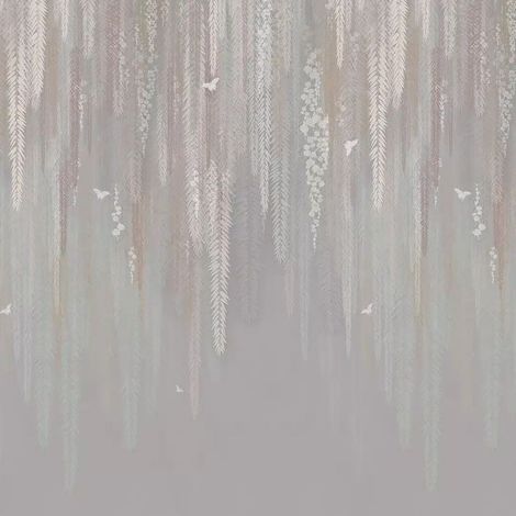 papier peint panoramique feuilles dessinées gris et rose clair - Sanders & Sanders (1/5)