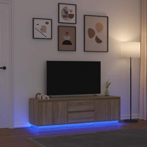 Meuble TV avec LED-Banc TV-Meuble Télé avec lumière LED chêne sonoma 160,5x41x50 cm 413363 (1/5)