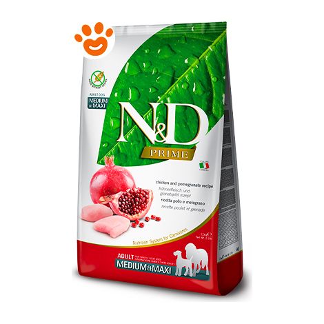 Farmina Dog N&D Prime Adult Medium Maxi Grain Free Pollo e Melograno - Sacco 12 Kg - Cibo Secco Cani