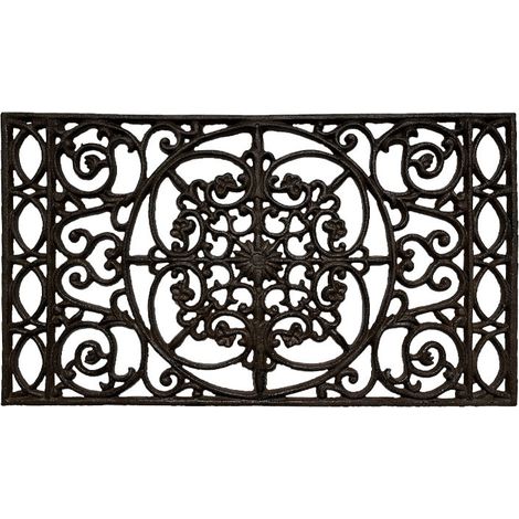 Gratte-pieds rectangulaire en fonte marron 67x38x2cm – Résistant aux intempéries – Design floral pour entrée extérieure – La Grande Prairie (1/2)