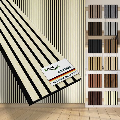 HEXIM Akustikpaneele 280x30cm Wandpaneele Grande Lamellen MDF Holz 0,85m² XXL Echtholzfurnier Wand 21mm Filz (1 Musterstück, Light Ash)