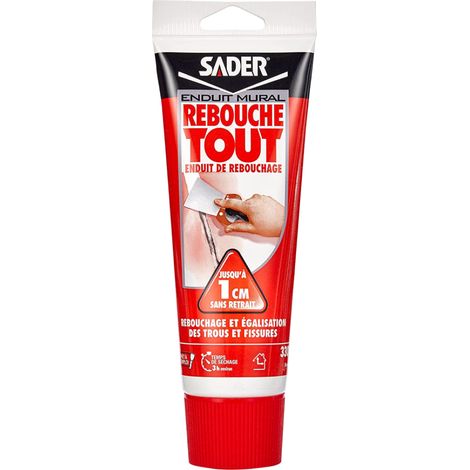 Sader Rebouche Tout – Enduit de Rebouchage Intérieur Prêt à l’Emploi – Tous Supports – Rebouchage et Égalisation de Trous et Fissures Jusqu’à 1 cm – Joint Plaque de Plâtre – 1 Tube 330 g (1/3)