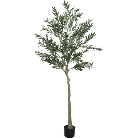 Homcom – Olivier artificiel 180 cm – Plante verte en soie avec pot en ciment – Branches ajustables pour décoration intérieure – Entretien minimal