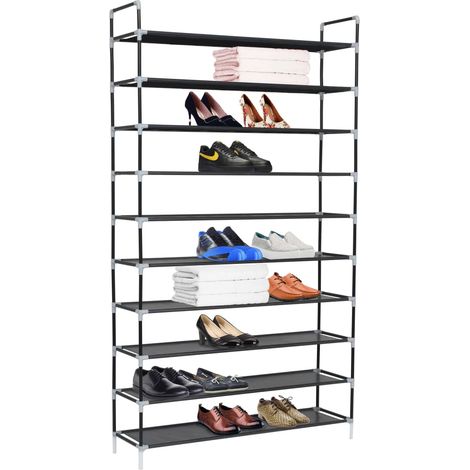INLIFE Range-chaussures avec 10 étagères Métal et Tissu non tissé Noir (1/5)
