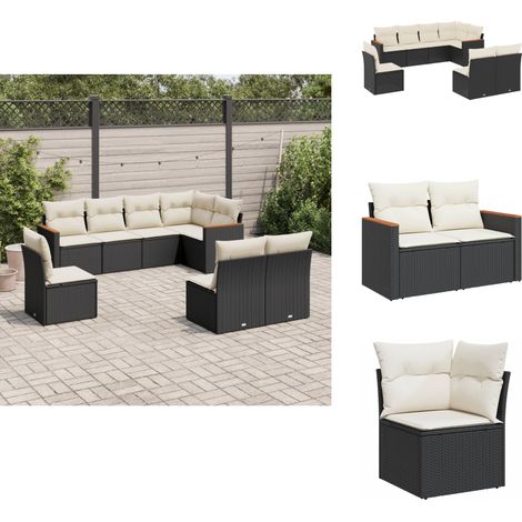 Salon de jardin 8 pcs avec coussins noir résine tressée - Ensemble Salon De Jardin - Mobilier De Jardin - Meubles Extérieur - Salon De Jardin Design - Chaise Longue (1/5)