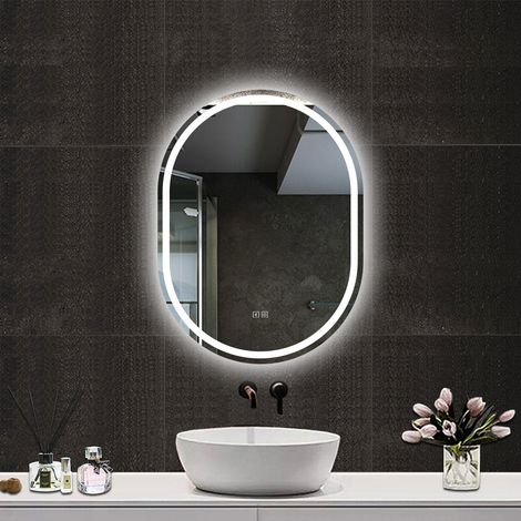 Ducha Casa Espejo de baño con led luz ,50 x 70 cm,con luz tres colores ,antivaho , brillo ajustable ,función de altavoz Bluetooth, función de memoria agapada. (1/5)
