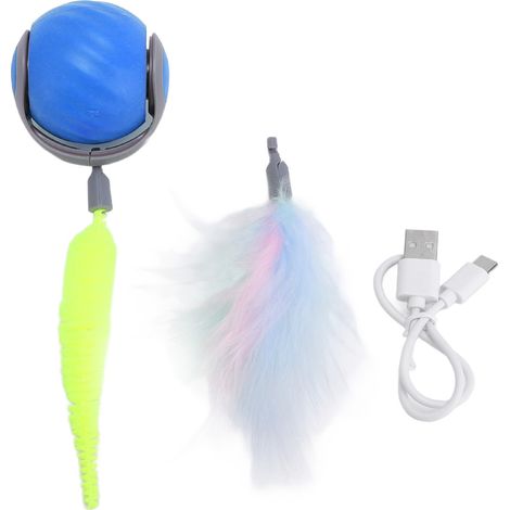 Balle Interactive Chat Automatique - Jouet Auto-Roulant Intelligent avec Sons et Herbe à Chat, Résistant aux Morsures pour le Brossage des Dents, en Plastique Sûr, Bleu (1/5)