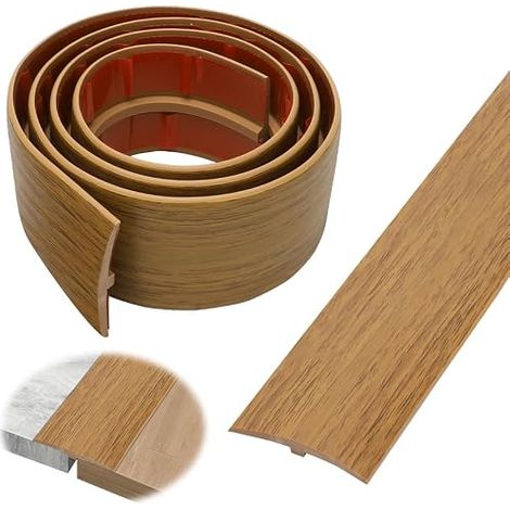 Transition Profile 1M x 2 Inch Self-Adhesive PVC Threshold Strip Door Threshold Strip T Strip Height Compensation Tape for Parquet, Laminate, Thresholds Yellow Yu Wood (1/5)