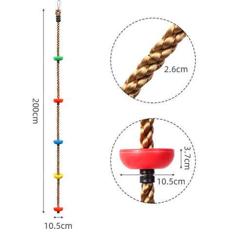 Rundschaukelseil mit Haken (2 Meter), Kletterplattform aus Kunststoff, geeignet für Balkone, Terrassen und Spielplätze im Freien.
