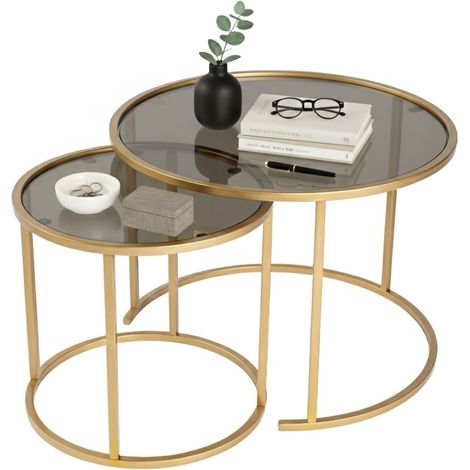 Dmora - Set mit 2 Couchtischen Xaden, Niedriger Wohnzimmertisch, Kaffeeregal, Couchtisch für Sofa, 60x60 h43 cm, Gold und Bronzo