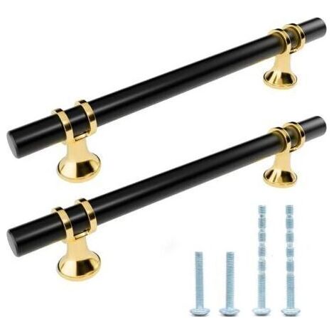 Lot de 6 Poignées Porte en T d'Armoire 96mm,Moderne Poignee de Meuble Cuisine Acier inoxydable Pour Chambre Bureaux Tiroir Inclus Vis Avec Base Dorée (1/5)