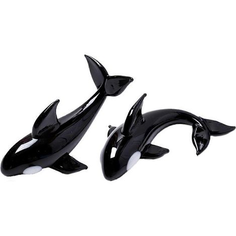 Lot de 2 figurines de baleines miniatures en verre soufflé à la main, style marin, porte-baguettes, cadeau, décoration pour aquarium - Style 3 (1/5)