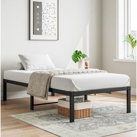 Letto in metallo 90x200 cm, piattaforma nera, con spazio sotto il letto, senza rete HAVRYA (1/5)