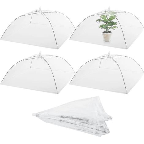 Lot de 4 protections pour plantes en filet, réutilisables, en forme de dôme, de 43 cm (17 pouces), avec parasol pliable. (1/5)