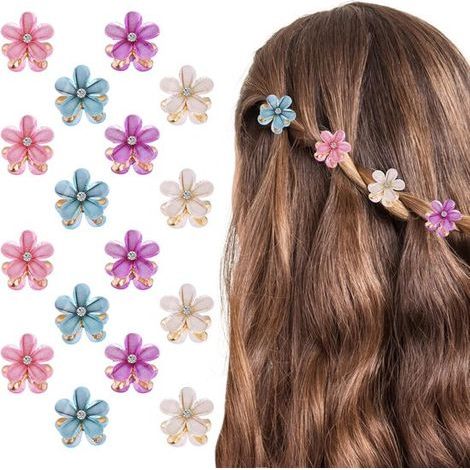 Set mit 16 Haarspangen mit Blumenmuster – Strass-Haarspangen mit Blütenblättern – Trendige Haaraccessoires für Frauen und Mädchen (1/5)