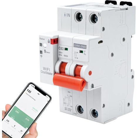 Disjoncteur Différentiel 63A, Disjoncteur WiFi Intelligent Interrupteur wifi Avec Protection de réenclenchement, Protection Contre les Surtensions et les Sous-tensions 230V 2P (1/5)
