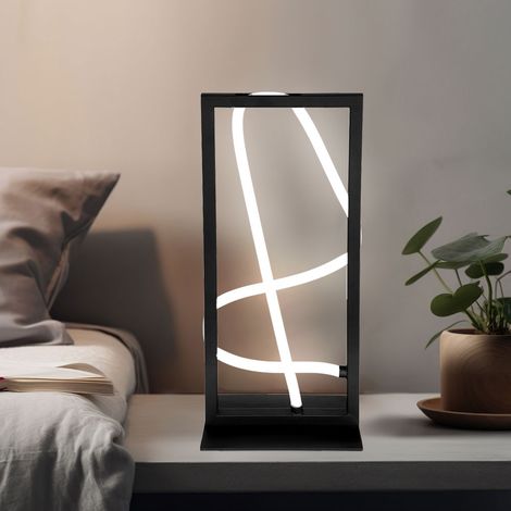 Lampada da tavolo a LED lampada da tavolo lampada da soggiorno lampada da comodino luce laterale, metallo alluminio plastica nero bianco opale, 1x 13,2W 530Lm 3000K bianco caldo, H 45,4 cm