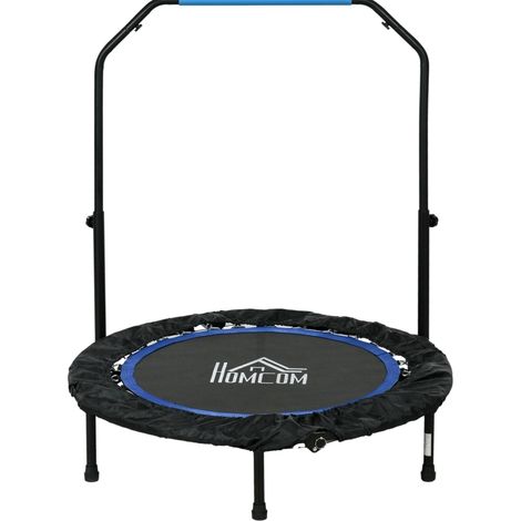 Trampoline de fitness pliable avec poignée réglable 4 niveaux Ø102 x 99-123 cm noir et bleu OKWISH (1/5)