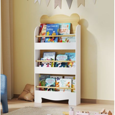 Bibliothèque pour enfants 55x15x110 cm en bois blanc, gain de place pour chambre enfant FloraGrace (1/5)