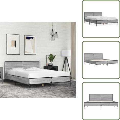 The Living Store Bettgestell Grau Sonoma 140x200 cm Holzwerkstoff und Metall - Holz (1/5)