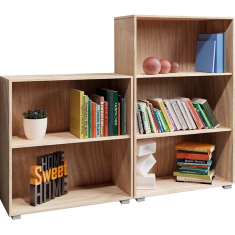 Casaria 2er Set Bücherregal Vela 3+2 Fächer Höhenverstellbare Böden 60cm Breit Holz Standregal Ordner Büro Regal Eiche