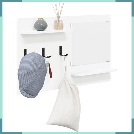 Porte-manteau mural - 874515 - Blanc - Avec miroir - 2 étagères (1/5)