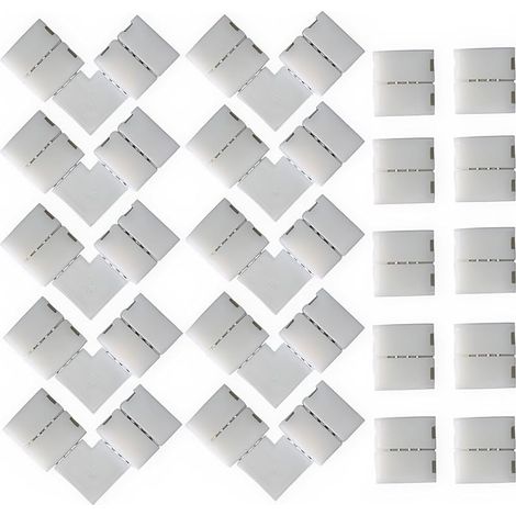 Lot de 20 connecteurs pour bande lumineuse en forme de L à 4 broches, connecteur sans espace pour bande LED à 4 broches pour bande LED SMD 5050 multicolore non étanche de 10 mm (1/5)