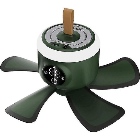 Ventilateur de plafond 8000 mAh avec minuterie, télécommande USB rechargeable, 4 vitesses et éclairage LED, idéal pour le camping. (1/5)