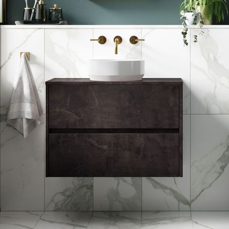 Nuie Havana Matt Metallic Slate 600mm Wall Hung 2 Drawer Vanity Unit with Worktop - HAV2604W (1/4)