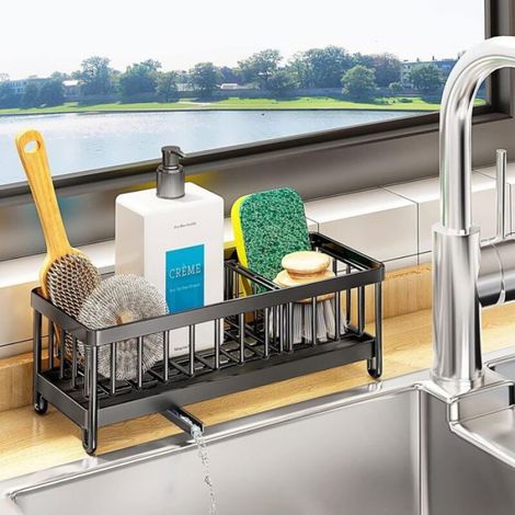 Organisateur D'Évier - Porte-Éponge En Acier Inoxydable Avec Bac De Vidange Automatique - Pour Cuisine - 1 Pièce (1/4)