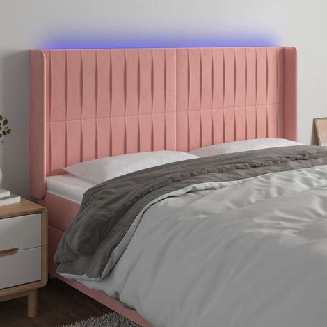 vidaXL Cabecero con LED de terciopelo rosa 203x16x118/128 cm (1/5)