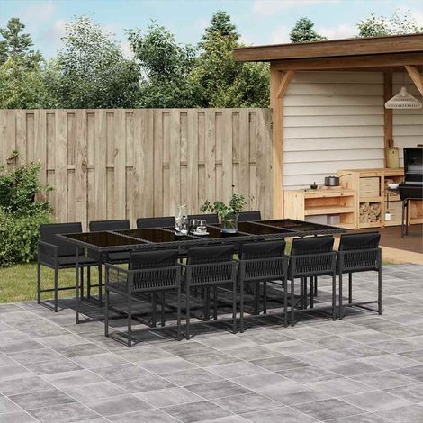 11-tlg. Garten-Essgruppe mit Kissen Schwarz Poly Rattan (1/5)