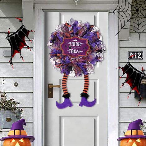 Guirlande Sorcière Halloween - Avec Lumières LED Violettes - Pour Porte Extérieure Intérieure - En Plastique - 25,5 x 15,7 Pouces - 1 Pièce (1/5)