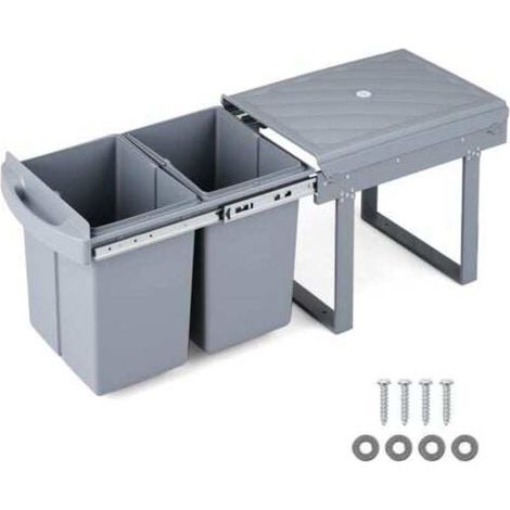 Sous-évier de cuisine : tri facile et gain de place avec poubelle coulissante intégrable 40L 2 bacs amovibles gris (1/5)