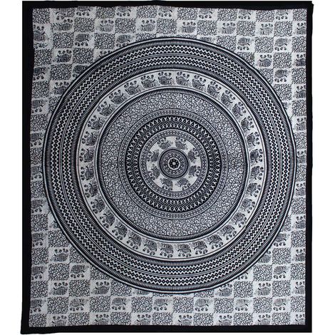 Colcha Doble de AlgodÃ³n + Tapiz de Pared - Mono - Mandala Elefante