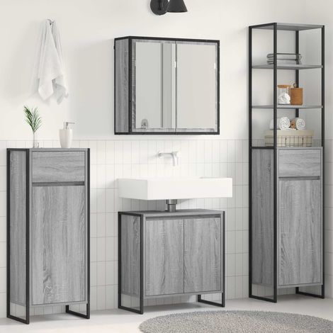 Badezimmermöbel-Set mit Schubladen Graues Sonoma Holzwerkstoff