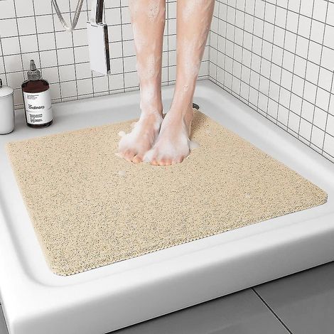 Tapis de douche antidérapant, beige 61 x 61 cm, tapis de bain confortable pour surfaces texturées, séchage rapide, nettoyage facile (1/5)
