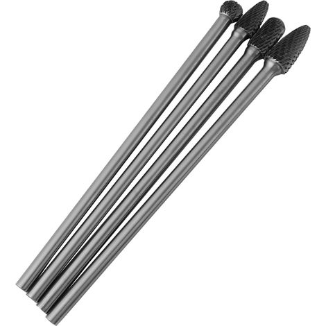 Satz mit 4 Vollhartmetall-Rotationsfräsern, Doppelschneide, 6 mm Schaft, Metallbearbeitungswerkzeug (1/5)