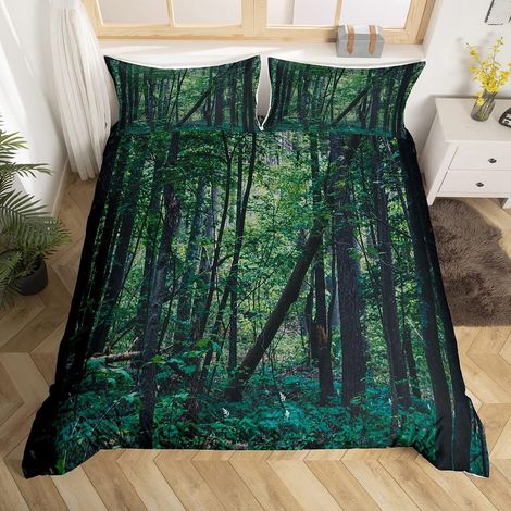 Ensembles d'impression d'arbre de Housse de Couette Feuille Branche Parure de Lit 200x200cm Paysage Naturel Botanique Bois Housse de Couette pour Enfants Microfibre Décor de Chambre - 200x200cm (1/5)