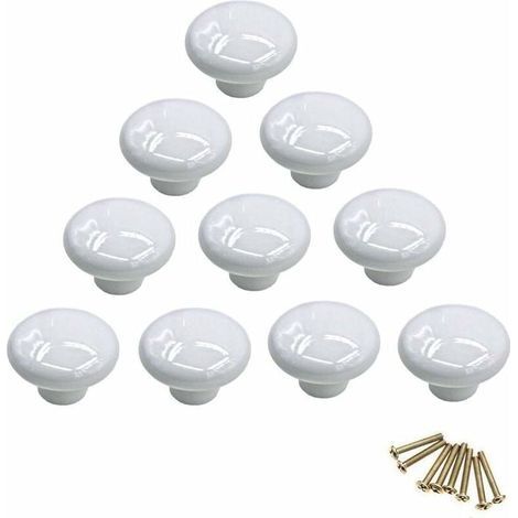 Poignée-bouton rond en porcelaine, bouton de meuble, bouton de tiroir, bouton de placard, poignée en céramique, relooking déco intérieur, vintage our tiroir, placard, commode, porte - blanc - Blanc -I (1/4)