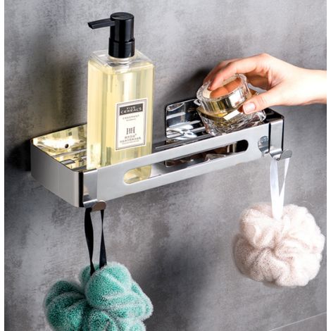 Étagère de salle de bain carrée en acier inoxydable, rangement mural pour accessoires (1/4)