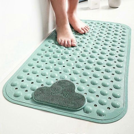 Tapis de douche antidérapant avec ventouses et trous de drainage, tapis de douche avec coussin de massage, grand tapis de bain pour salle de bain 70x40 (vert) (1/5)