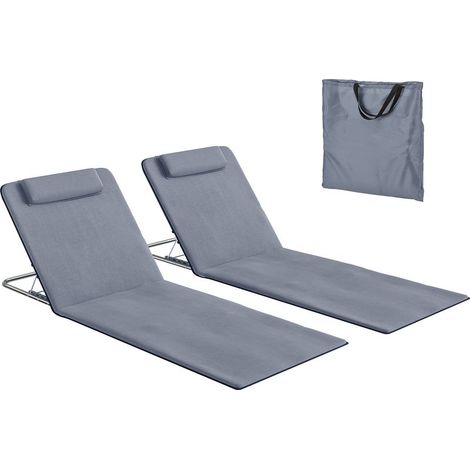 2er-Set gepolsterte Strandmatten – 2er-Set Strandmatratzen – Strandmatten – Verstellbare Rückenlehne – Inklusive Tragetasche – Metall, Polyester, PE, Grau (1/5)