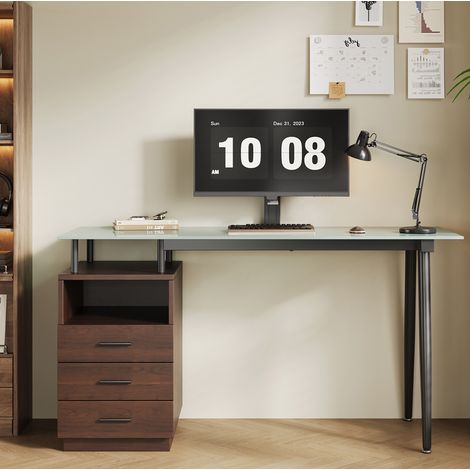 Computertisch mit 3 Schubladen und offenem Fach, braun, 130x50x75 cm (1/5)