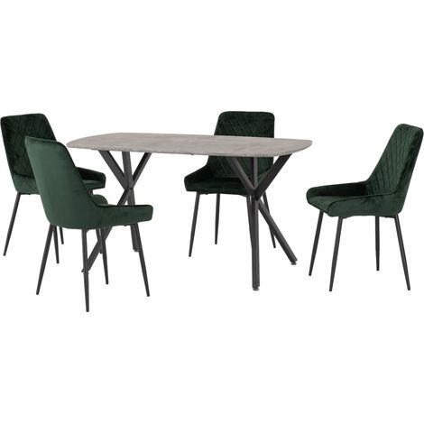 Athens Rectangular Dining Set with Avery Chairs - Concrete Effect/Black/Emerald Green Velvet (1/5)