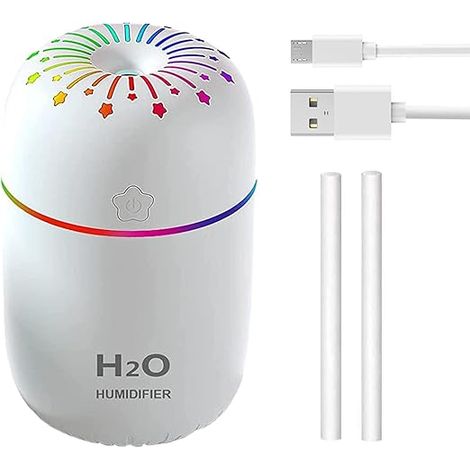 Humidificateur portable miniature 300 ml, petit humidificateur à brume fraîche avec veilleuse colorée pour voiture, ultra silencieux. (1/4)