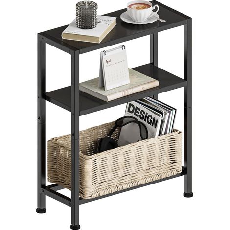 Meuble d'appoint étroit, Petite Table Noir Chevet à 3 étagères étroite avec Espace de Rangement pour canapé espaces réduits Salon Chambre Cuisine Balcon (1/5)