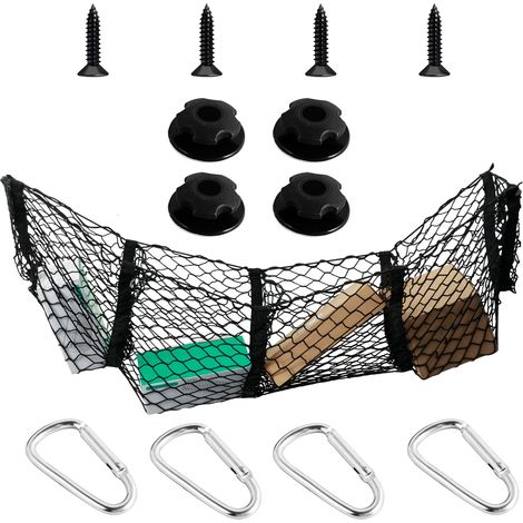 Filet de chargement extensible à 3 ou 4 poches pour benne de pick-up, robuste et résistant, avec 4 crochets métalliques. Compatible avec voitures et camions. Dimensions : 119 x 30 cm (47 x 11,8 pouces (1/5)