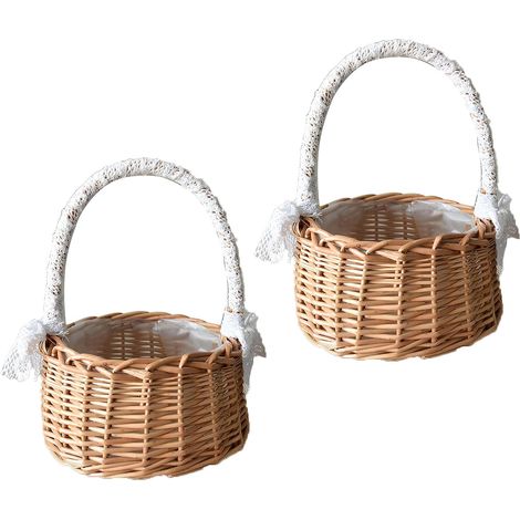 Corbeilles Osier avec Anse, Paniers en Rotin avec Anses, Panier de Mariage en Paille, Panier de Dispersion de Mariage, Panier de Demoiselle d'Honneur pour Fleurs et Fruits (1/5)