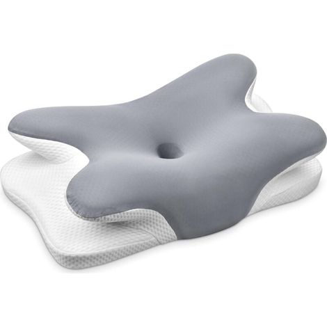 Oreiller Ergonomique Cervical, 2 en 1 Oreiller Memoire Forme pour la Nuque, Oreiller pour Dormir sur Le côté, Le Dos et Le Ventre, 62 x 41 x 9/12cm (Gris) (1/4)